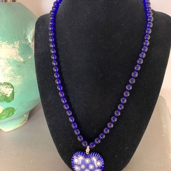 Stunning Blue Venetian Glass Necklace and Earrings Set, Vintage - Picture 4 of 8